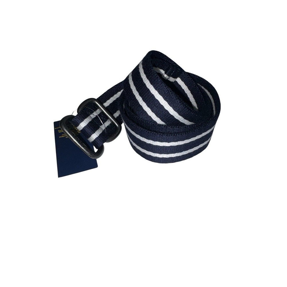 Polo Ralph Lauren Belt Men Striped D-Ring Buckle Grosgrain Webbing Navy 36" New